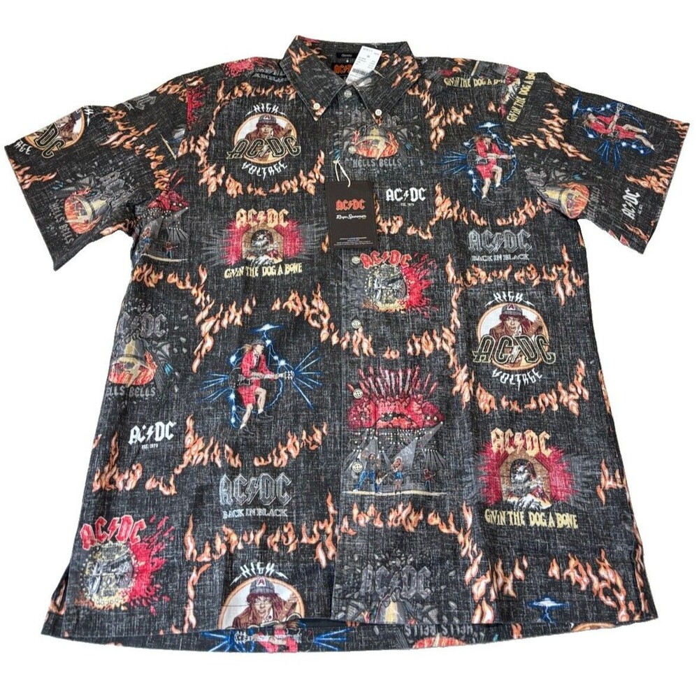 NWT Reyn Spooner AC/DC Classic Fit Iconic Albums AOP Button Up Shirt Size M Rock